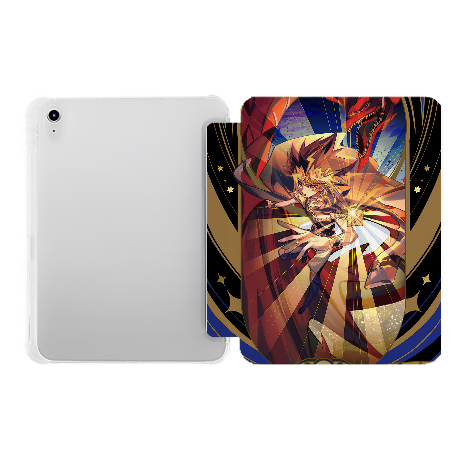 （画像用） 遊☆戯☆王 Yu-Gi-Oh! IPad ケース ペン収納付き 三つ折りスタンド PUレザー×シリコン 対応機種9.5/10.5/10.9インチ